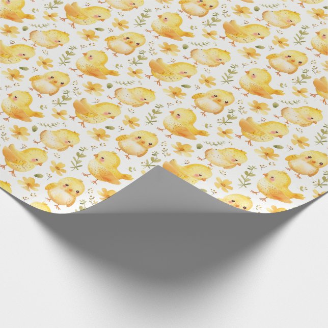 Papier Cadeau Cute Jaune Chicks et Fleurs (Coin)