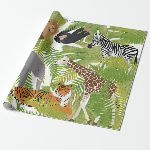 Papier Cadeau Cute Jungle Animaux Safari Garçon   Fille