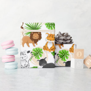 Papier Cadeau Cute Jungle chats Variété d'animaux sauvages envel