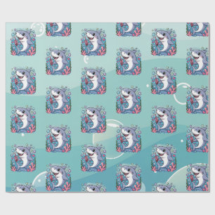 Papier Cadeau Cute Kawaii Boba Shark Ocean Vibes Motif