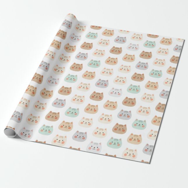 Papier Cadeau Cute Kawaii Cats Hand-Drawn Illustrations Pastel  (Déroulé)