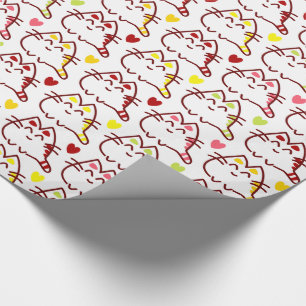 Papier Cadeau Cute Kawaii Chats et Coeurs Motif