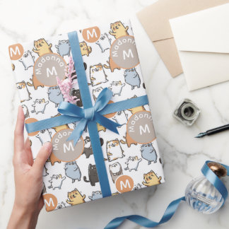 Papier Cadeau Cute Kawaii Chubby Cartoon Cat Seamless Pattern Ar