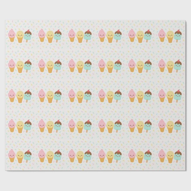 Papier Cadeau Cute Kawaii Ice Cream Party Wrapping Paper (Plat)