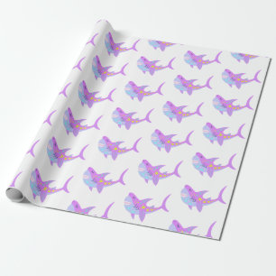 Papier Cadeau Cute Kawaii Motif souriant de requin en violet