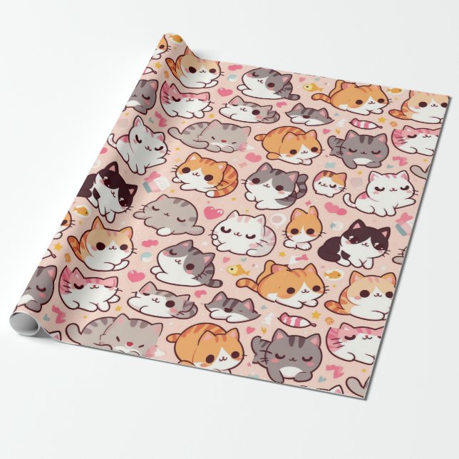 Papier Cadeau Cute Kawaii Motifs de chats (Déroulé)