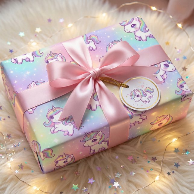 Papier Cadeau Cute Kawaii Unicorn Pastel Rainbow Magical (Créateur téléchargé)