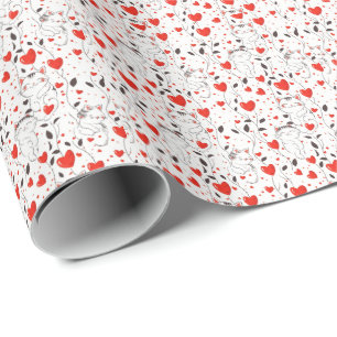 Papier Cadeau Cute Kitten et Red Hearts Valentine's Day Wrappin