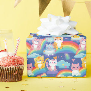 Papier Cadeau Cute Kitty Chats sur Rainbows Amusants Anniversair