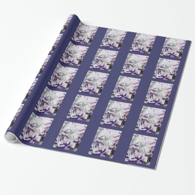 Papier Cadeau Cute Kitty Motif violet Feuilles Abstraits (Déroulé)