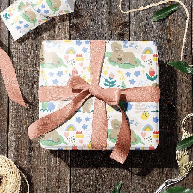 Papier Cadeau Cute Koala Motif avec petit nom de fille en rose (Créateur téléchargé)