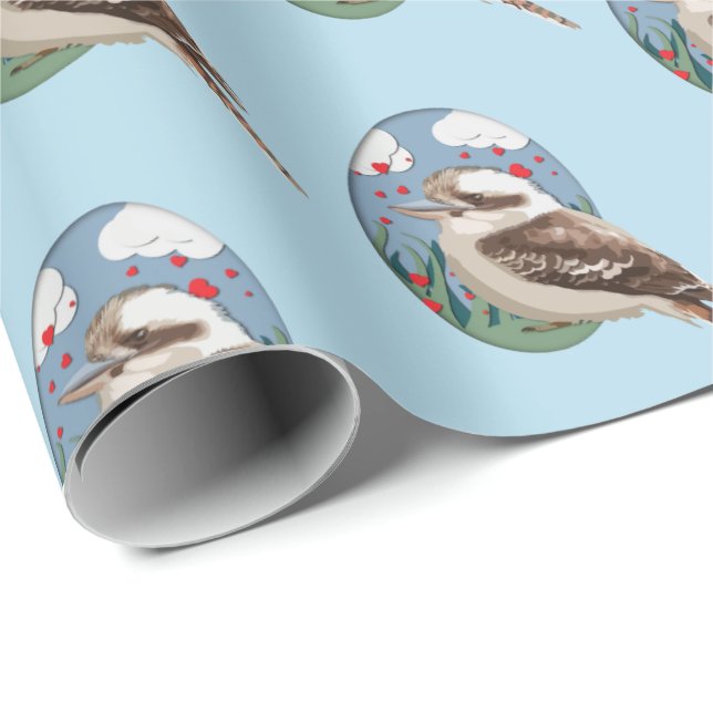 Papier Cadeau Cute Kookaburra Aimer Motif d'été Oiseau Amusant B (Coin rond)