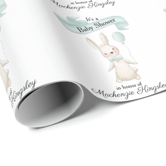 Papier Cadeau Cute lapin farci avec Baby shower Turquoise de bal (Coin rond)