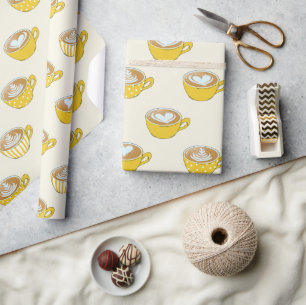 Papier Cadeau Cute Latte Art en Motif de tasses de café jaune