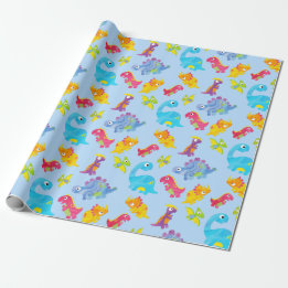 Papier Cadeau Cute Light Pastel Blue Baby Dinosaur Anniversaire