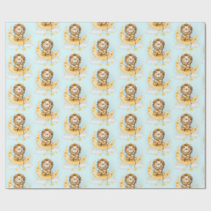 Papier Cadeau Cute Lion Pêche sur l'aquarelle de la lune