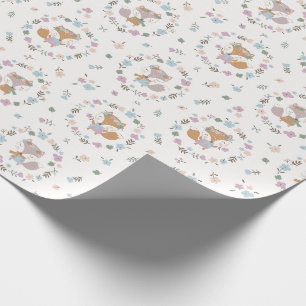 Papier Cadeau Cute Little Fall Fox avec des fleurs aux couleurs