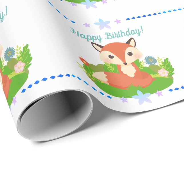 Papier Cadeau Cute Little Fox (Coin rond)