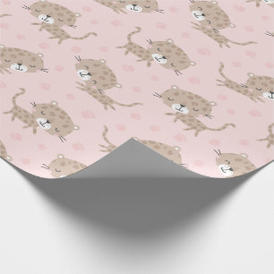 Papier Cadeau Cute Little Leopards et empreintes de pieds rose c