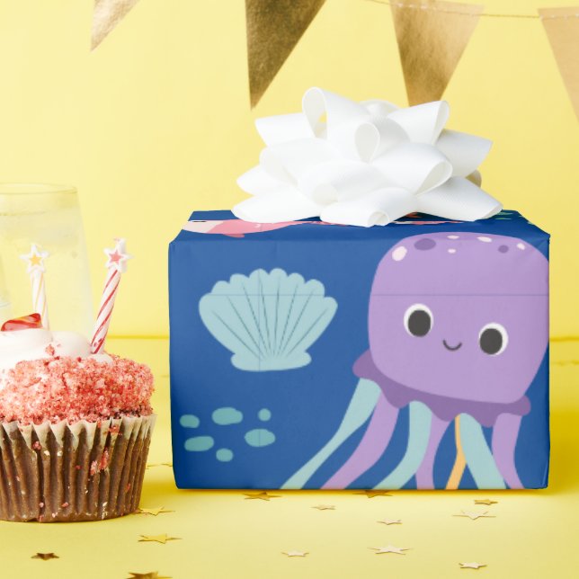 Papier Cadeau Cute Little Ocean Friends Motif (Fête d'anniversaire)