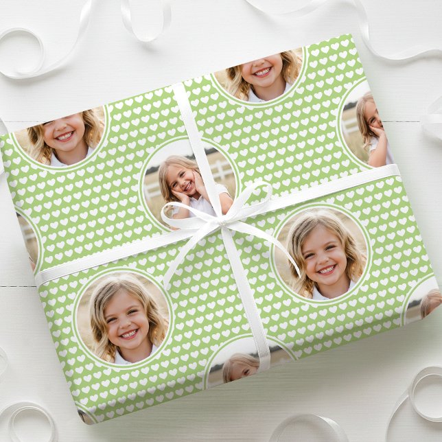 Papier Cadeau Cute Love Heart 2 Photo Pretty Green Pattern (Créateur téléchargé)