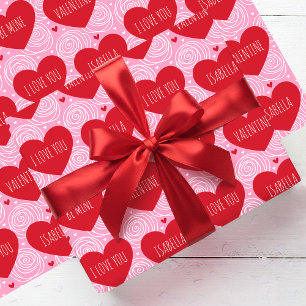 Papier Cadeau Cute Love Heart Texte personnalisé Saint-Valentin