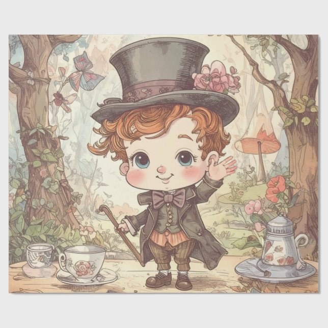 Papier Cadeau Cute Mad Hatter Whimsical Wonderland Woodland Art (Plat)