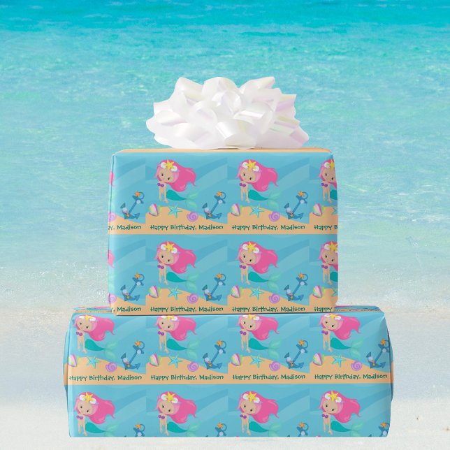 Papier Cadeau Cute Mermaid Girl Anniversaire fête Plage personna (Créateur téléchargé)