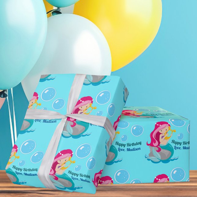 Papier Cadeau Cute Mermaid Girl Custom Anniversaire (Créateur téléchargé)