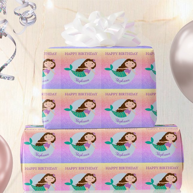 Papier Cadeau Cute Mermaid Parties scintillant arc-en-ciel Anniv (Créateur téléchargé)