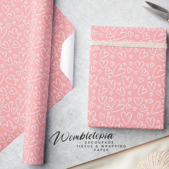 Papier Cadeau Cute Moderne Blanc Rose-Rosé Coeur (Créateur téléchargé)