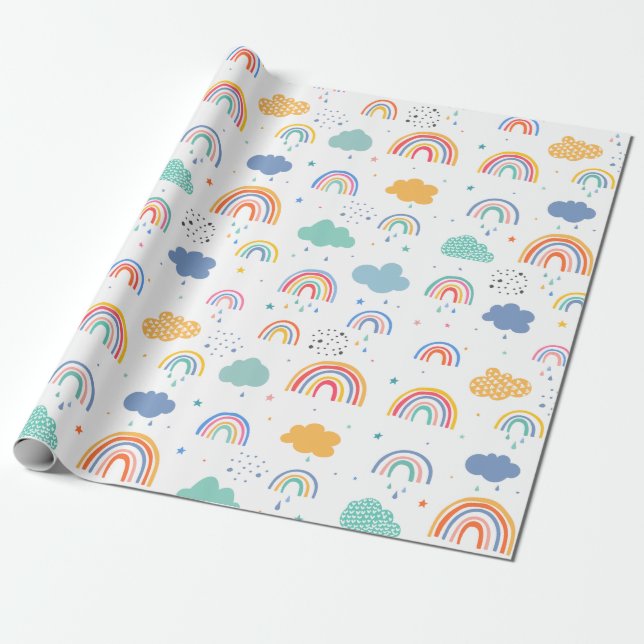 Papier Cadeau Cute moderne Rainbows et Motif de nuages (Déroulé)