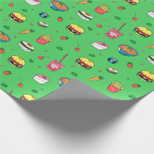 Papier Cadeau Cute Motif alimentaire coloré sur vert
