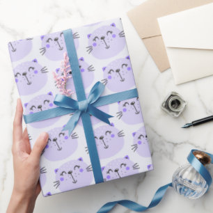Papier Cadeau Cute Motif de chats violets - Lilac
