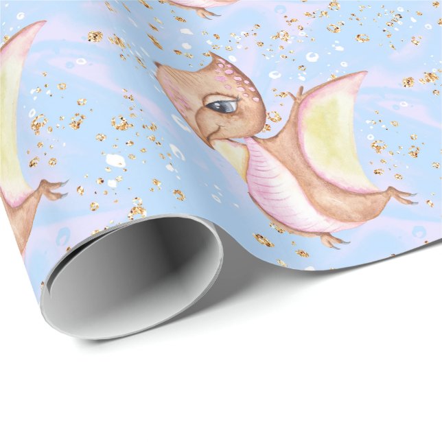 Papier Cadeau *~* Cute Motif de Dinosaures de Dragon Whimsical (Coin rond)