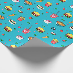 Papier Cadeau Cute Motif de nourriture coloré sur bleu