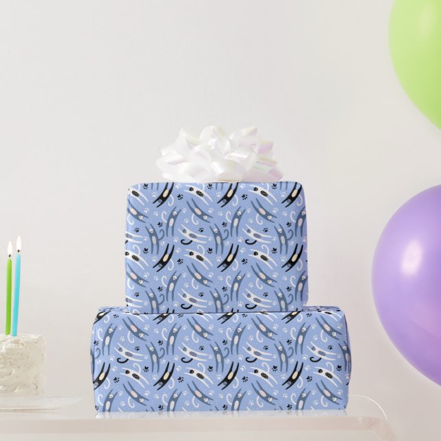 Papier Cadeau Cute Noir Blanc Bleu Motif de chat (Cadeaux de fête)