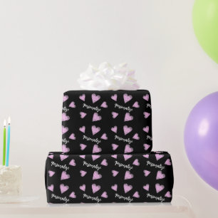Papier Cadeau Cute noir et rose motif de coeur d'aquarelle