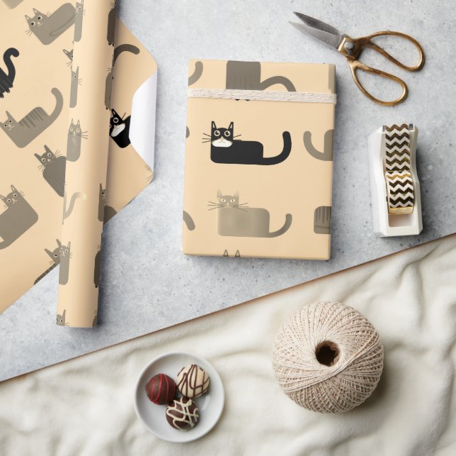 Papier Cadeau Cute Noir & Gris, Minimal Chat Animal Anniversaire (Artisanat)