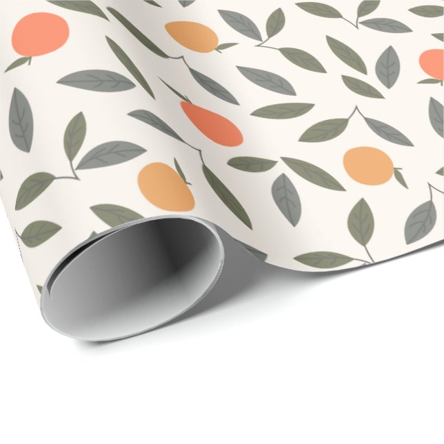 Papier Cadeau Cute Orange et Motif Feuille (Coin rond)