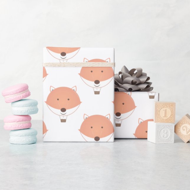 Papier Cadeau Cute Orange White Fox Hot Air Balloon Baby shower (Baby Shower)