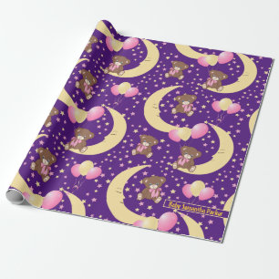 Papier Cadeau Cute ours en peluche assis sur le Motif de la lune