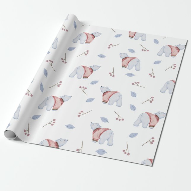 Papier Cadeau Cute Ours Polaire Sweat d'hiver Amusant Animal Art (Déroulé)