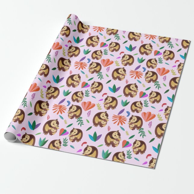Papier Cadeau Cute Owls Valentine's Day Wrapping Paper (Déroulé)