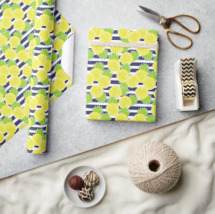 Papier Cadeau Cute Palm Beach Rugby Stripes et Lemons