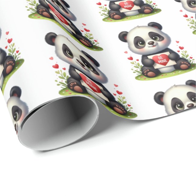 Papier Cadeau Cute panda bear Valentine tiled pattern  (Coin rond)