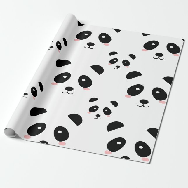 Papier Cadeau Cute Panda Motif noir et blanc (Déroulé)