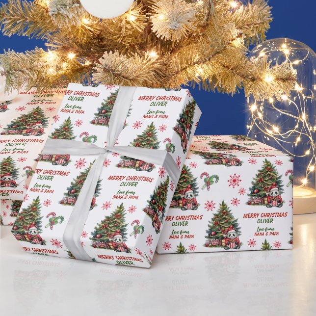 Papier Cadeau Cute Panda Ours Arbre de Noël Enfants (Vacances)