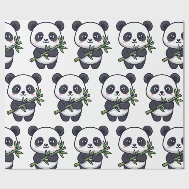 Papier Cadeau Cute Panda Pattern Wrapping Paper – Minimal Black  (Plat)