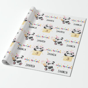 Papier Cadeau Cute Panda personnalisé Nom d'âge Anniversaire Pap